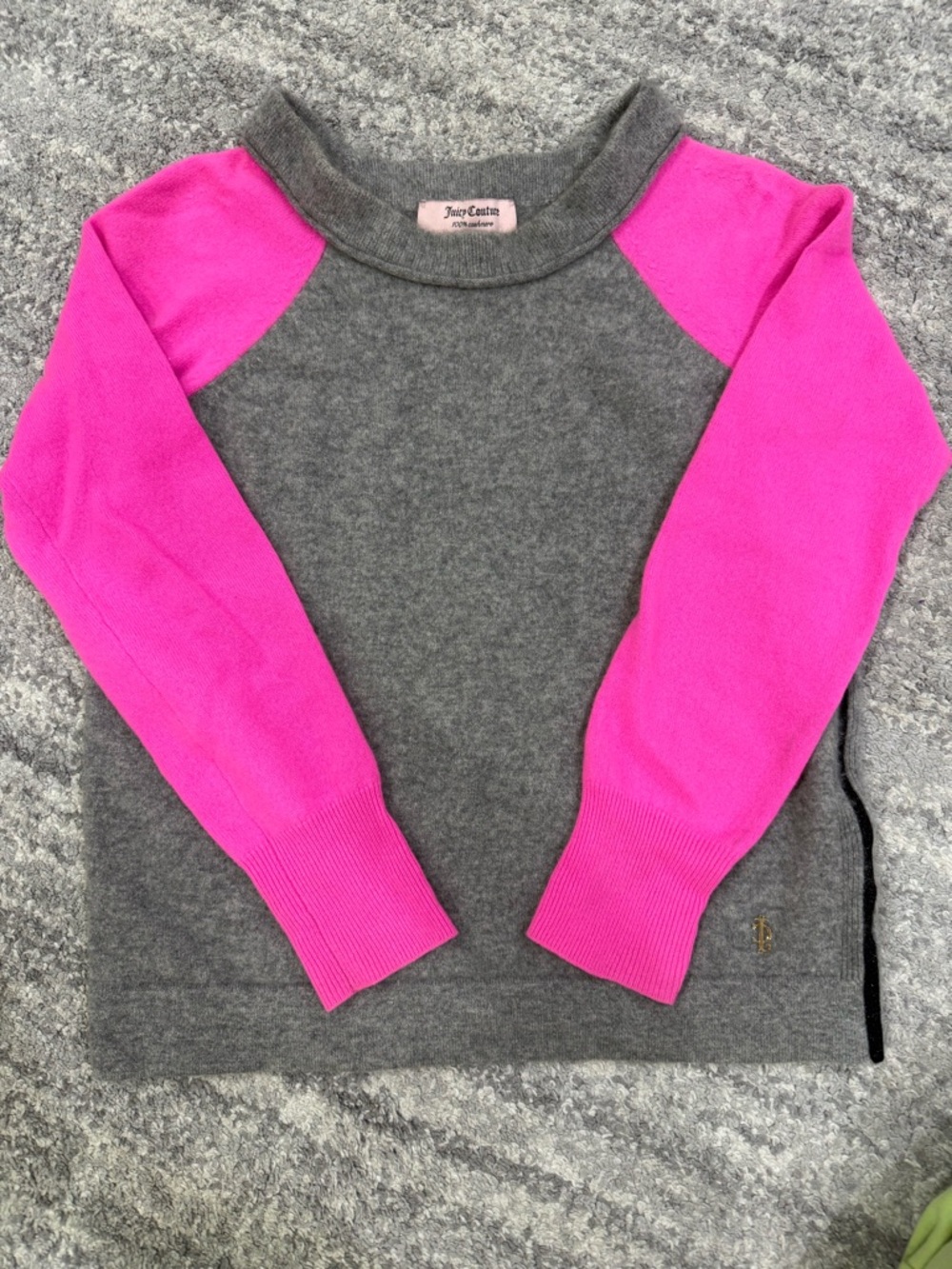Like new Juicy Couture Gray Crewneck Sweater with Hot Pink Raglan Sleeves